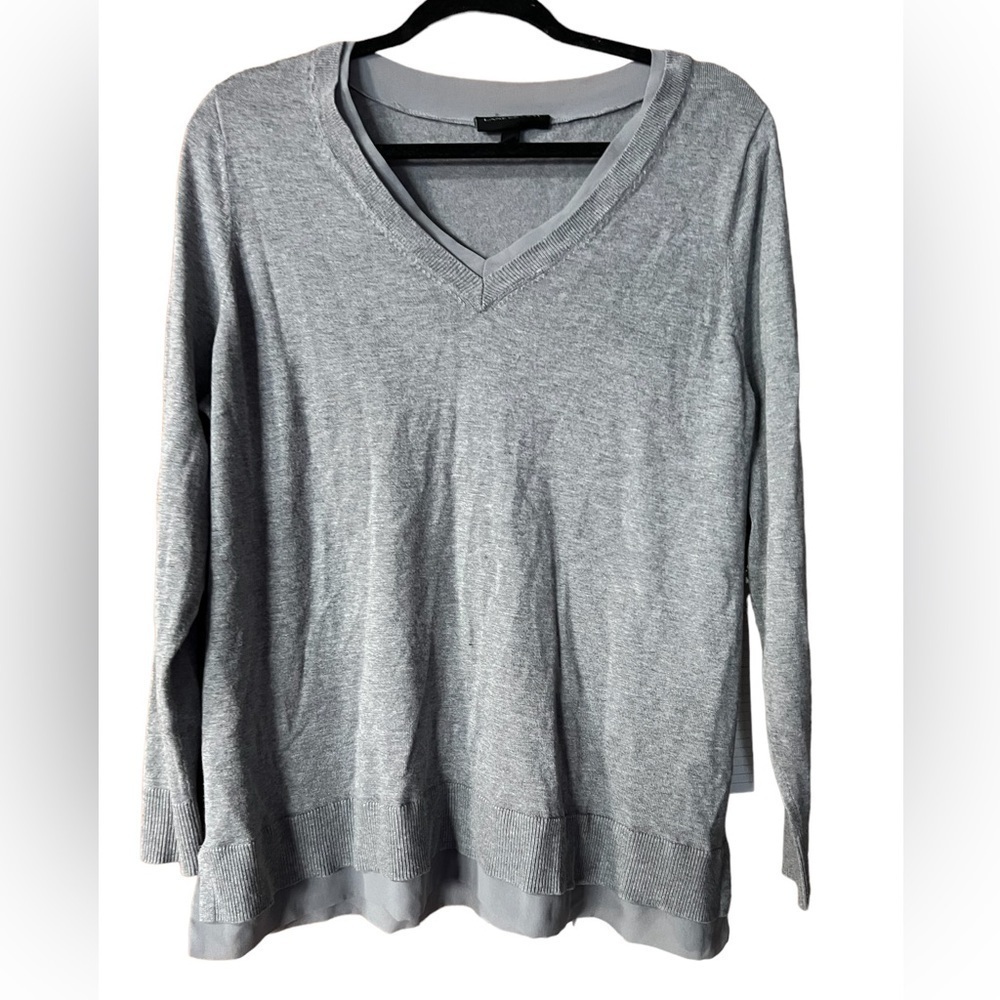 LANE Bryant Gray V Neck Sweater with Contrasting Collar Hem Size 18/20